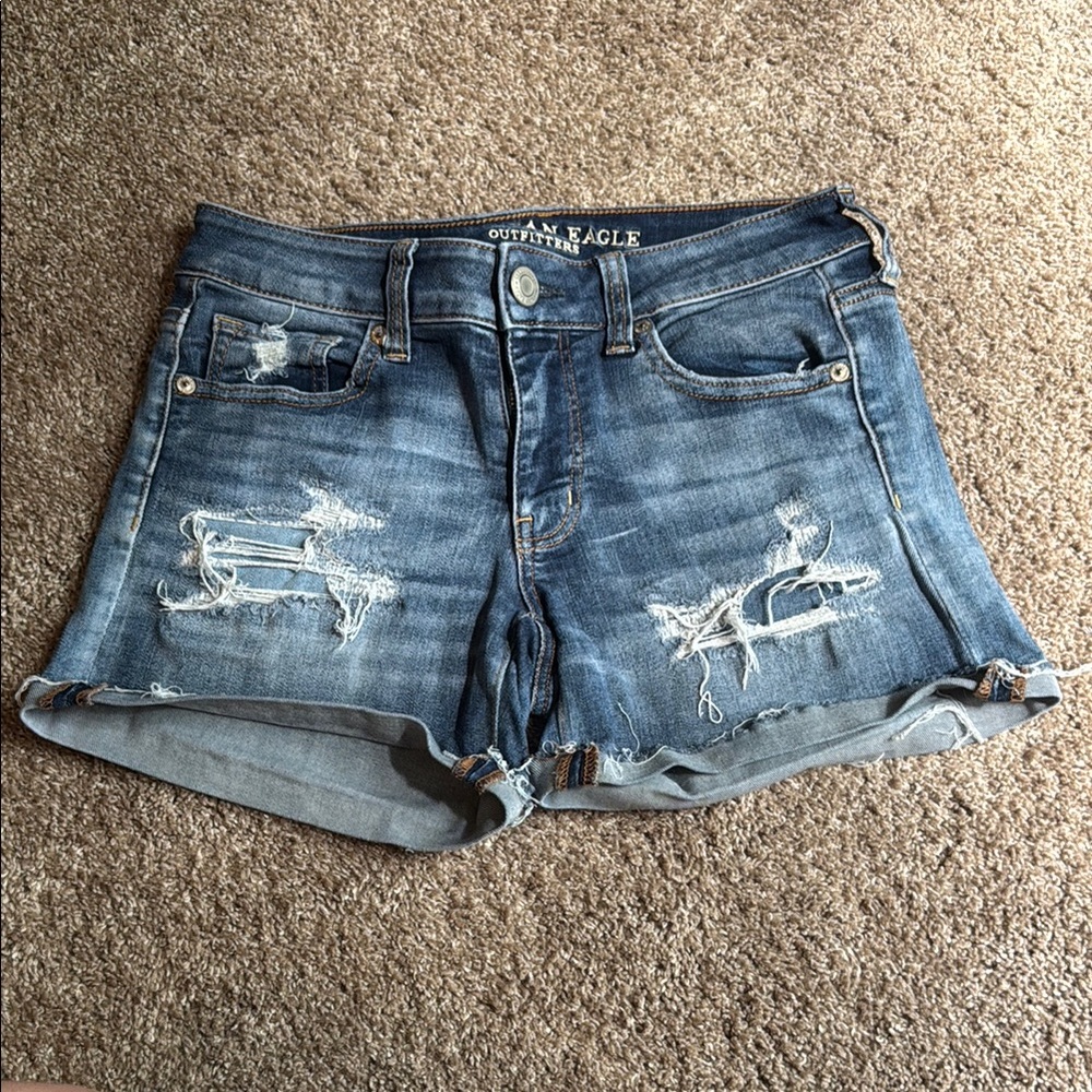 American Eagle Outfitters Blue Distressed Jean Shorts